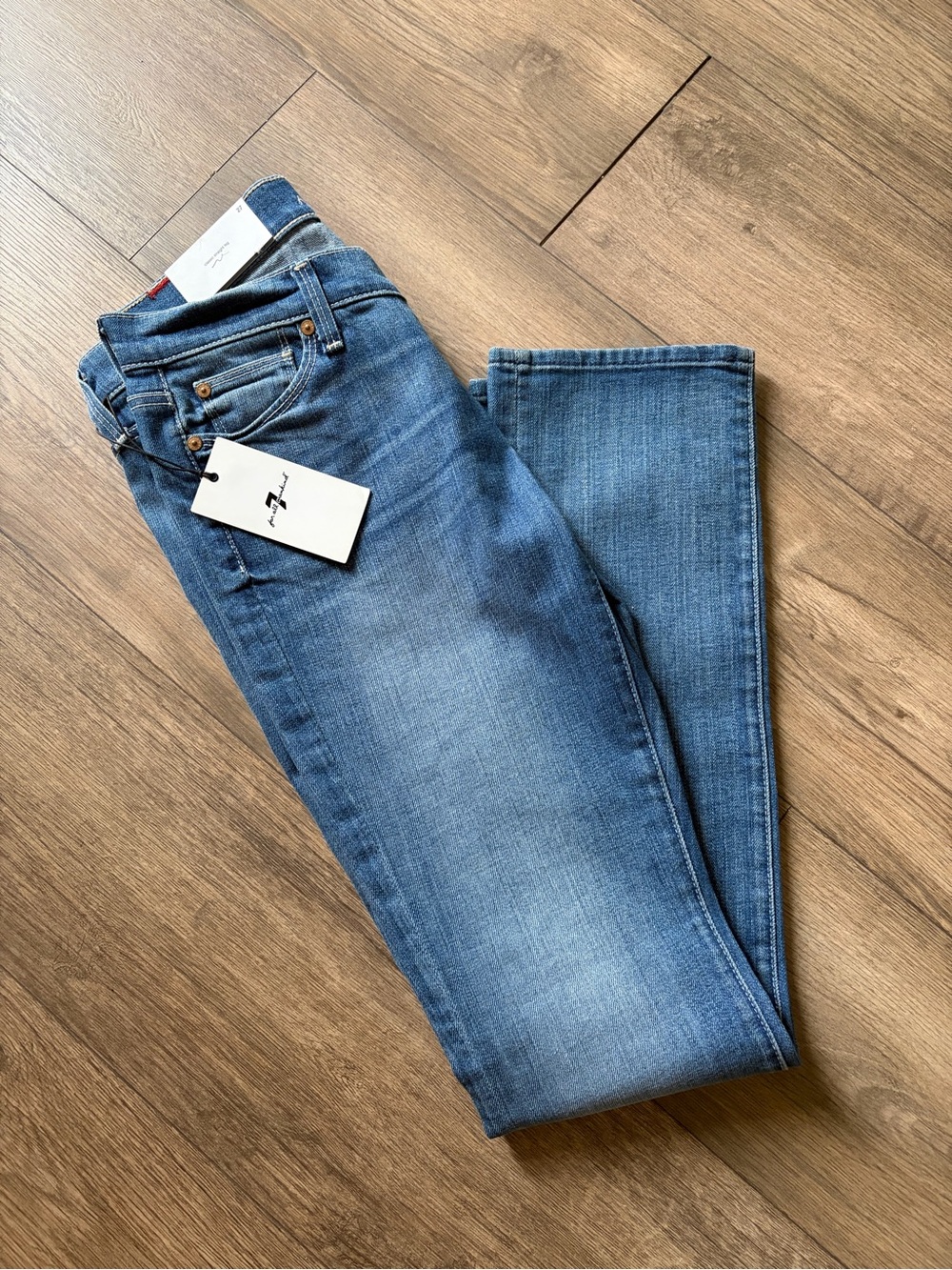7 For All Mankind Womenās Mid Blue Straight Leg Jeans